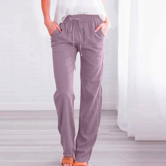 Damen Bequeme Leinen-Hose mit elastischem Bund und Taschen R&B