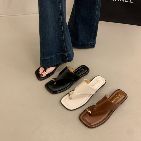 Damen elegante Zehentrenner-Pantoletten mit dekorativem Schmuckdetail R&B