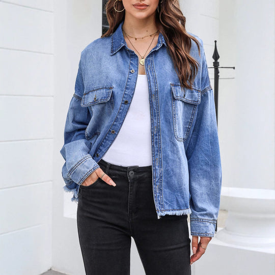 Damen Oversized Jeanshemd mit praktischen Brusttaschen und lässigem Schnitt R&B