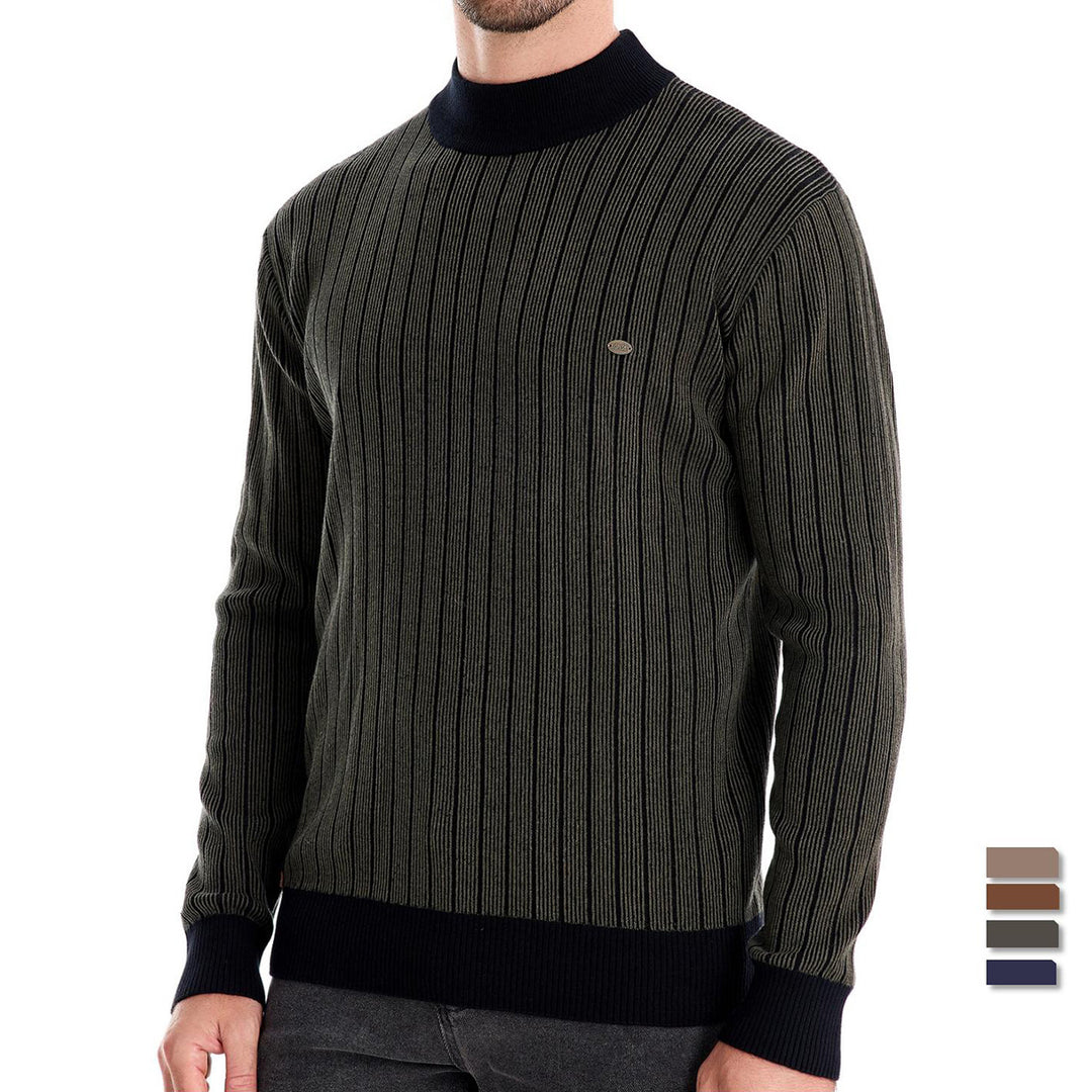 Herren Feinstrickpullover mit Rollkragen und Streifenmuster R&B