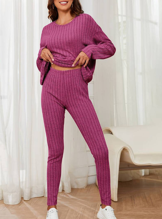 Damen Loungewear-Set mit geripptem Design und weitem Schnitt R&B