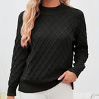Damen Strickpullover mit Rautenstruktur und Rollkragen R&B