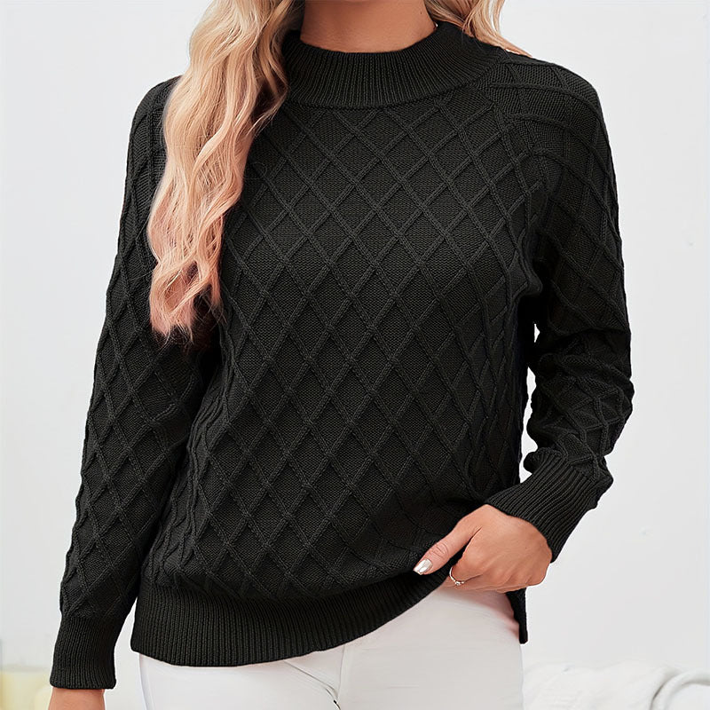 Damen Strickpullover mit Rautenstruktur und Rollkragen R&B