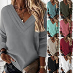 Damen Lässiges V-Ausschnitt Pullover mit eleganten Falten R&B