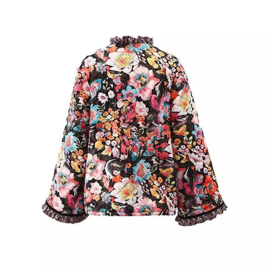 Damen gestepptes Blütenmuster Jacke R&B