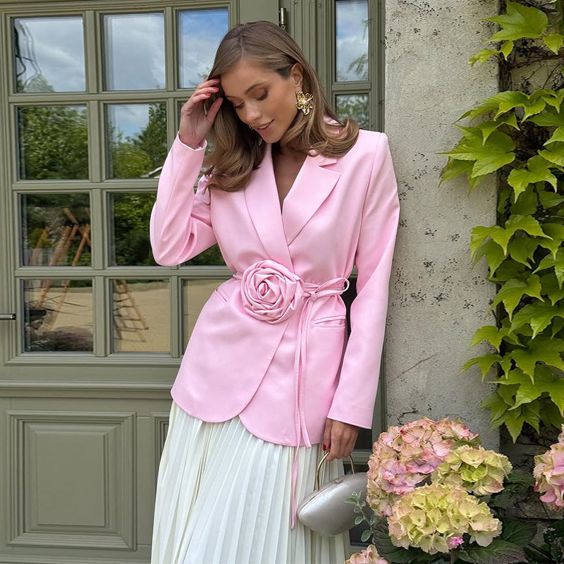 Damen Elegante Blazerjacke mit floraler Schnalle R&B