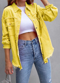 Damen Stylische Overshirt-Jacke mit fransigem Saum R&B