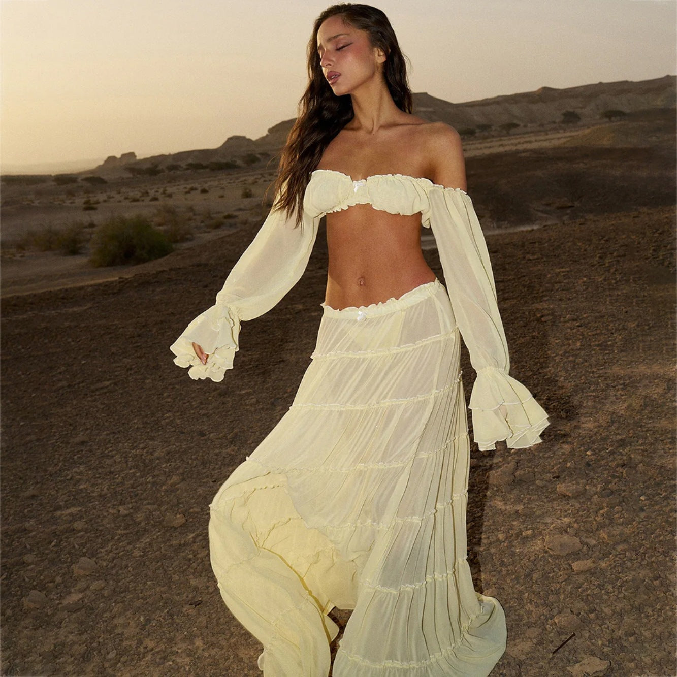 Damen luftiges Strandkleid mit Rüschen R&B