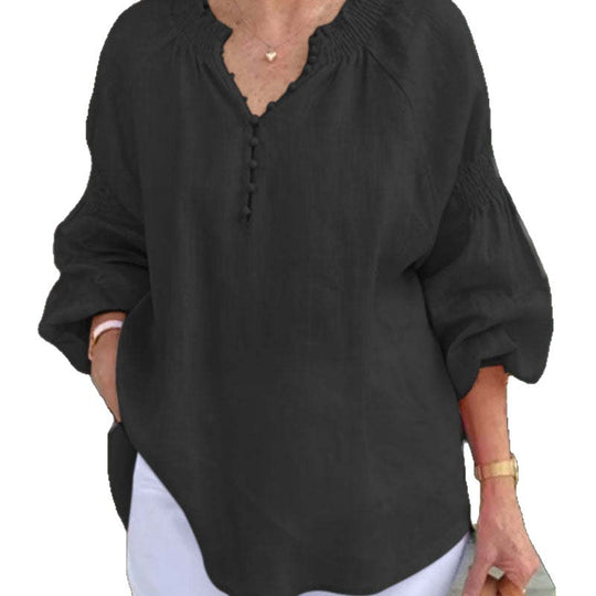 Damen lässige Kleidungsbluse mit Ballonärmeln und Knopfleiste R&B