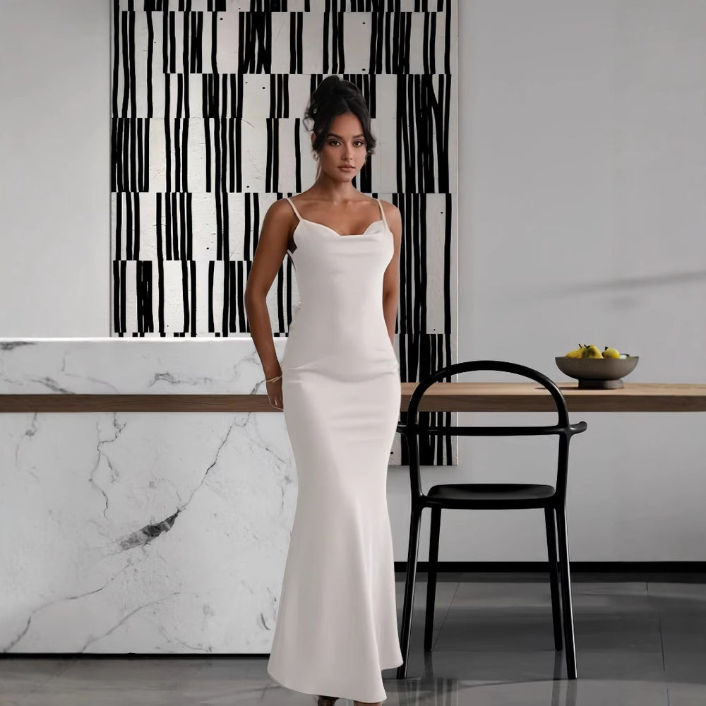 Damen Elegantes Maxikleid mit schmalem Schnitt und verführerischem Rücken R&B