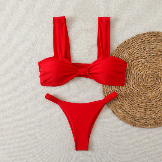 Damen Bandeau-Bikini mit breiten Trägern und eleganter Schleifenverzierung R&B