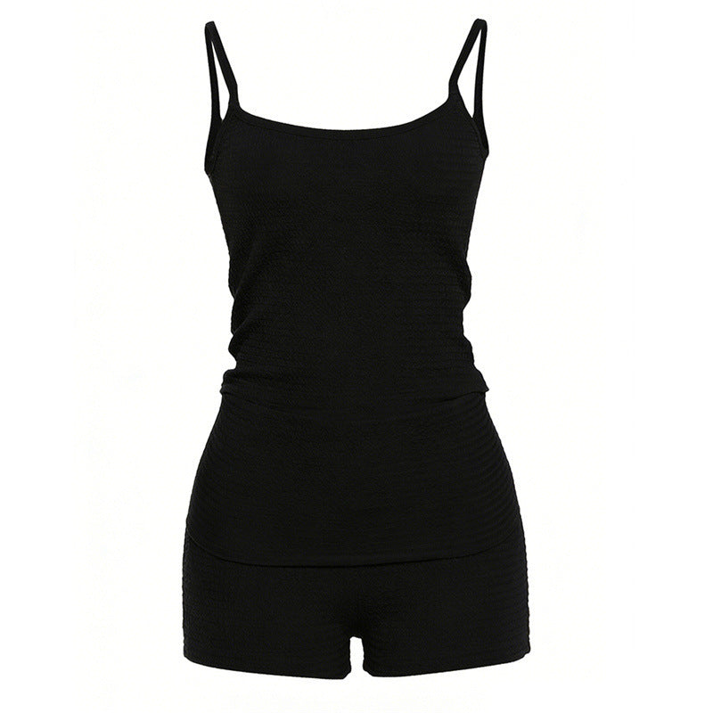 Damen Lässiges Oberteil und Shorts Set mit feinem Strukturdesign R&B