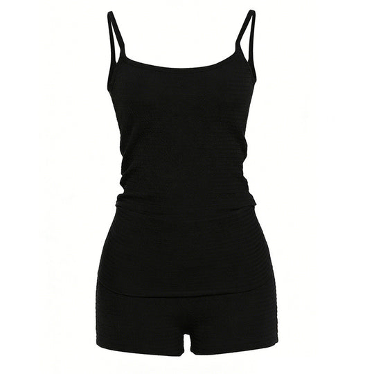 Damen Lässiges Oberteil und Shorts Set mit feinem Strukturdesign R&B