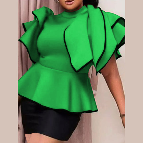 Damen Peplum-Top mit ausgefallenen Rüschen und asymmetrischem Schnitt R&B