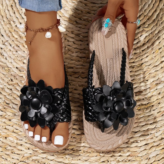 Damen Zehentrenner-Sandalen mit dekorativen Blütenapplikationen und rutschfester Sohle R&B