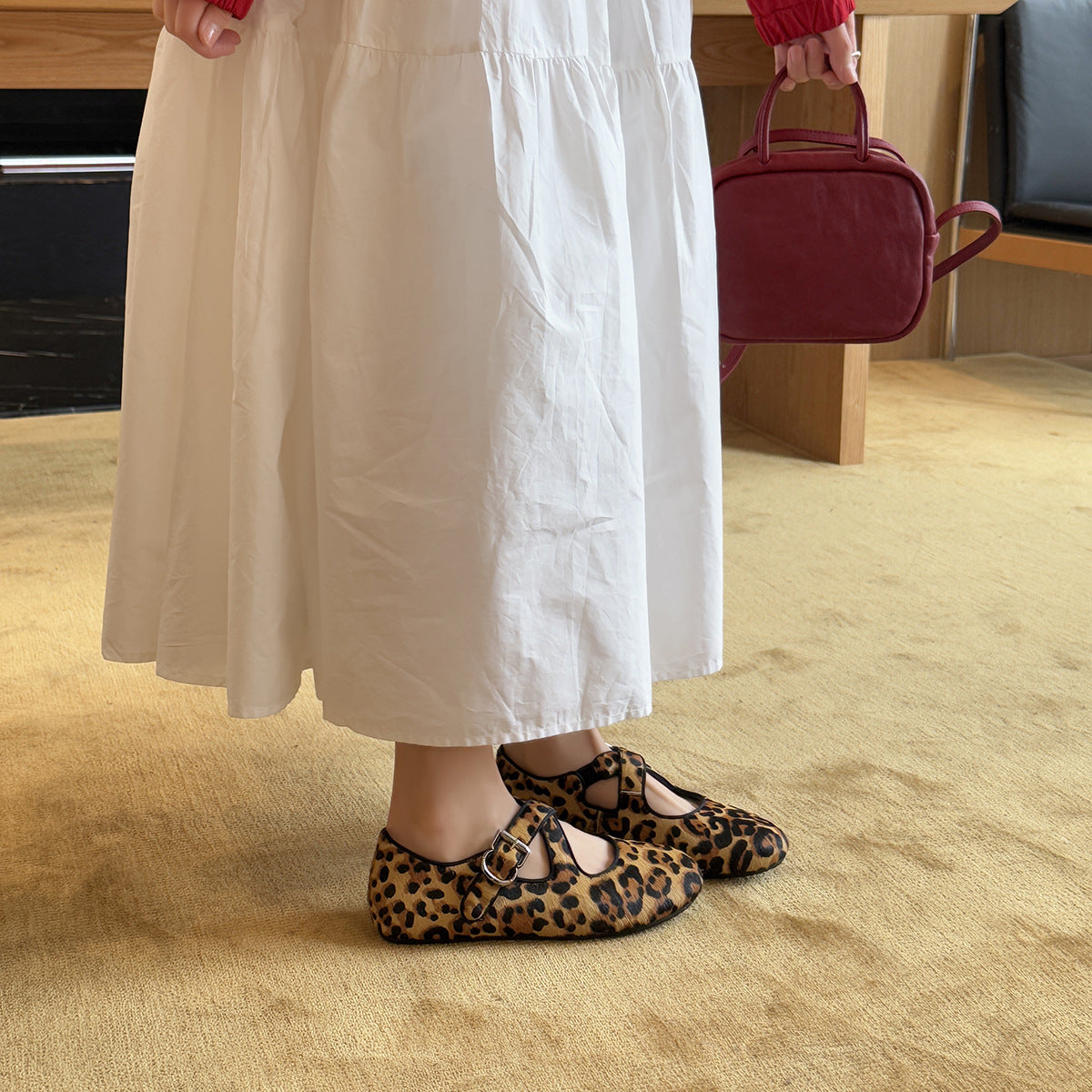 Damen Ballerinas mit modischem Leo-Muster und verstellbarem Riemchen R&B