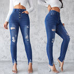 Damen Jeans im modernen Skinny Fit mit knöpfen und modischen Rissdetails R&B