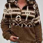 Damen Fleece-Pullover mit modernem Aztekenmuster und Stehkragen R&B