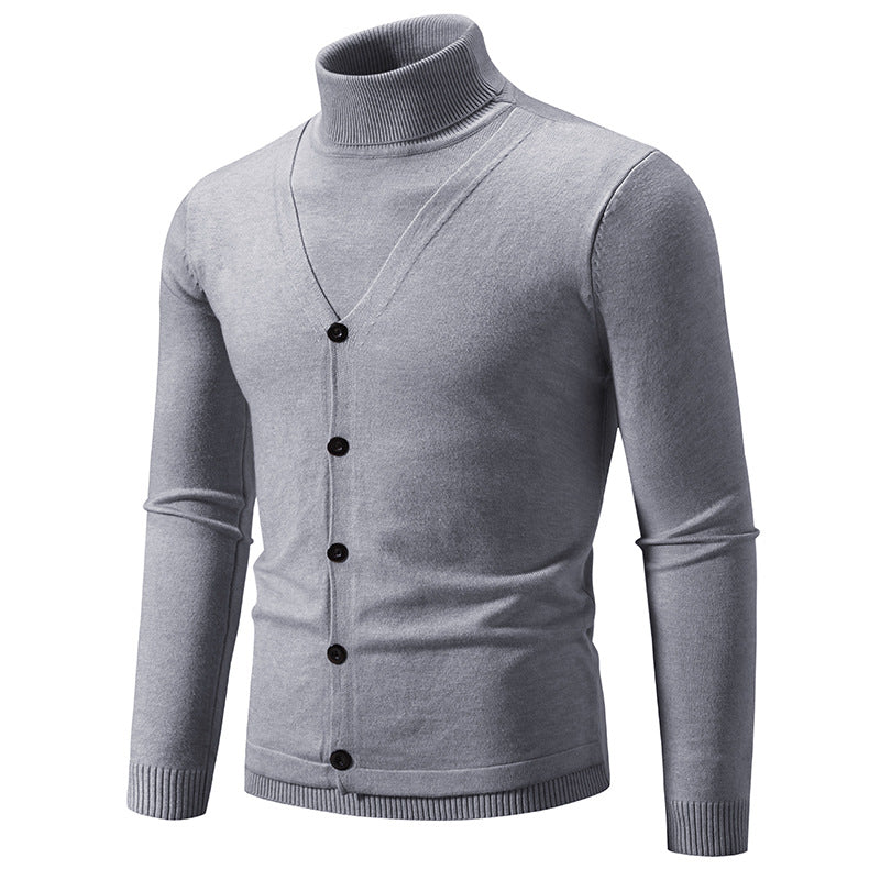 Herren eleganter Rollkragenpullover mit knöpfbaren Frontdetails und feiner Strickstruktur R&B