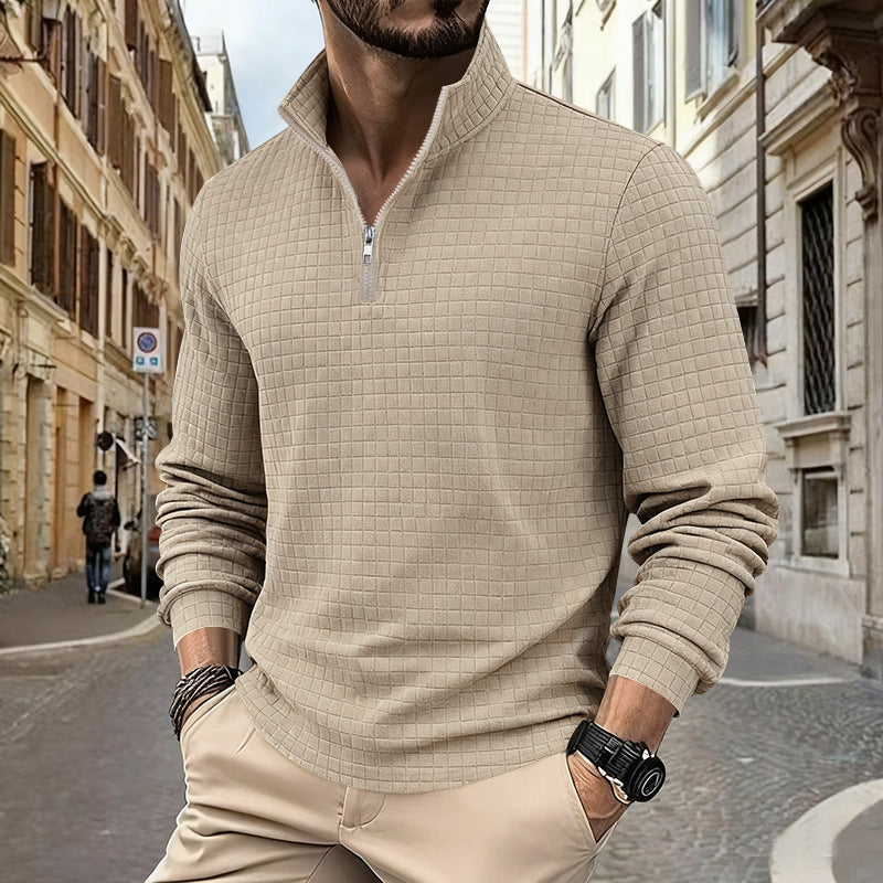 Herren sportlicher Pullover mit Halbreißverschluss und strukturierter Oberfläche R&B