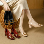 Damen elegante High Heels mit schickem quadratischem Zehenbereich und goldener Schnalle