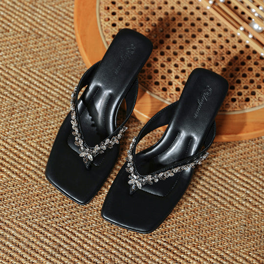 Damen elegante Schmuck-Sandaletten mit modischem Absatz und glamourösem Design R&B