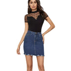 Damen Bodysuit mit transparenten Punkten und hochgeschlossenem Kragen R&B