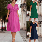 Damen Midikleid mit eleganter Raffung und voluminösen Puffärmeln R&B