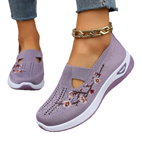 Damen Bequeme Slip-On Sneakers mit floralem Stickerei R&B