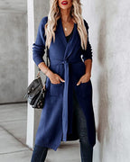 Damen Strickmantel mit praktischen Taschen und Gürtel