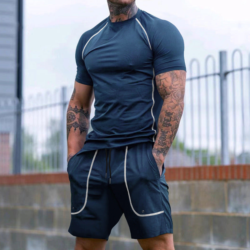 Herren nan eng anliegendes Freizeitset aus elastischem Jersey mit Kurzarmshirt und Kordelzugshorts R&B