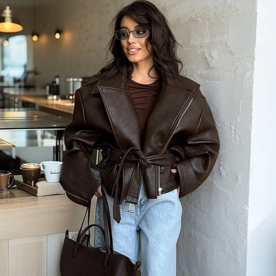 Damen Modische jacke mit großzügigem Schnitt und Taillengürtel R&B