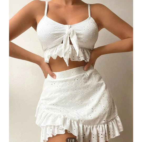 Damen Crop-Top und Rüschenshort Set R&B