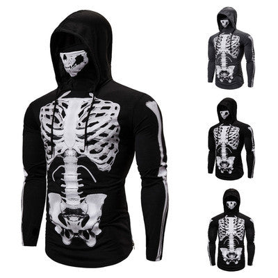 Herren Hoodie mit Skelett-Design und praktischem Gesichtsschutz
