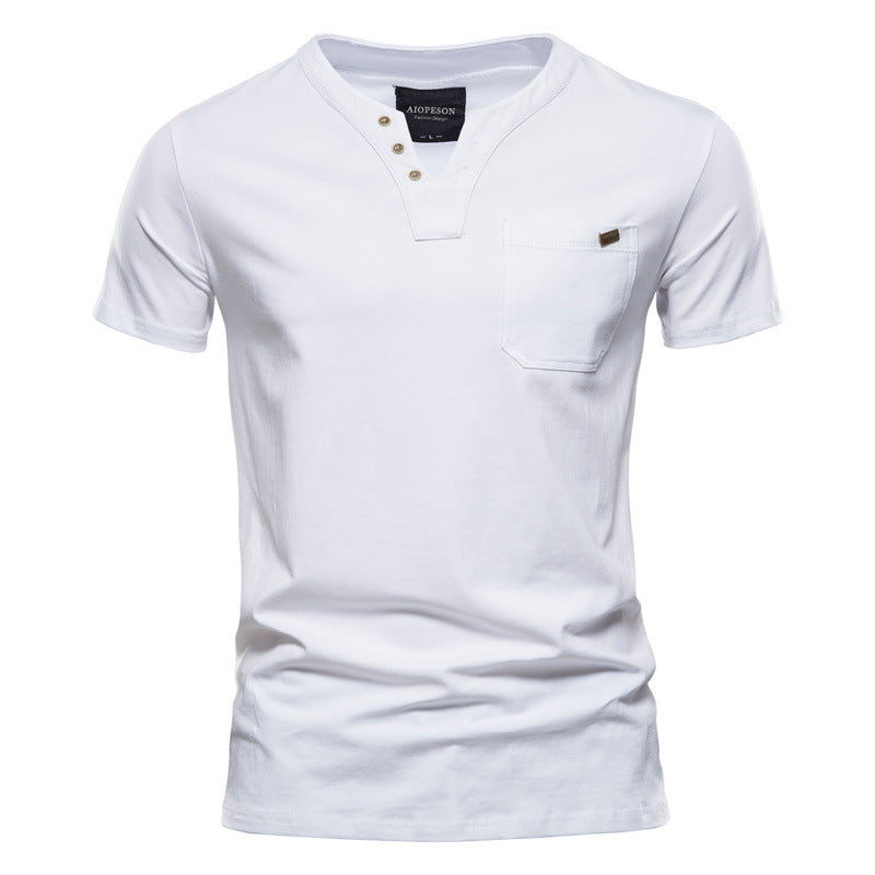 Herren Kurzarm-Shirt mit modernem Henley-Ausschnitt und Brusttasche R&B