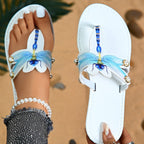 Damen Mode-Zehentrenner-Sandalen mit floralem Design und eleganten Perlenakzenten R&B