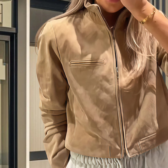 Damen Modische Kurzjacke aus Mikrofaser mit hohem Kragen R&B