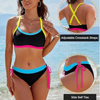 Damen Bikini-Set mit bunten Akzenten und verstellbaren Schnüren R&B