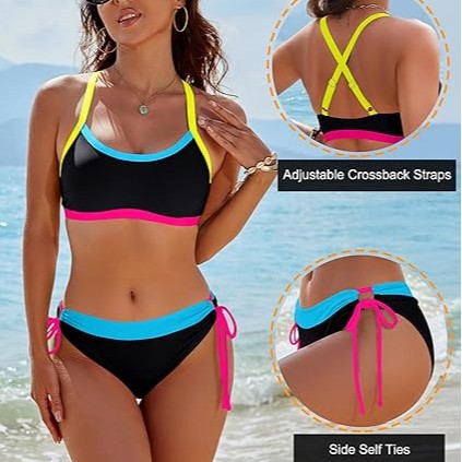 Damen Bikini-Set mit bunten Akzenten und verstellbaren Schnüren R&B