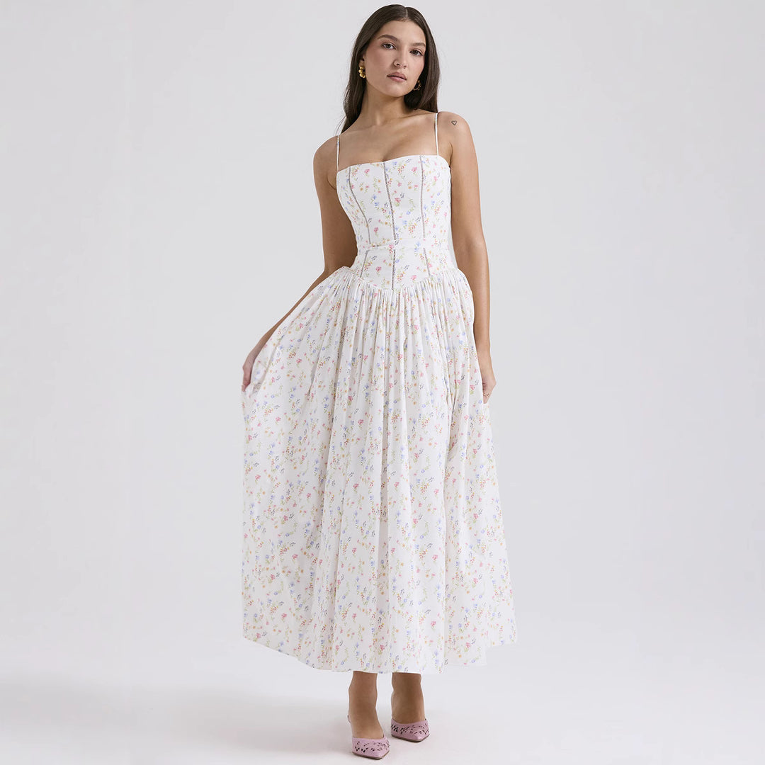 Damen nan tailliertes Korsagenkleid mit Spaghettiträgern und voluminösem Tellerrock R&B