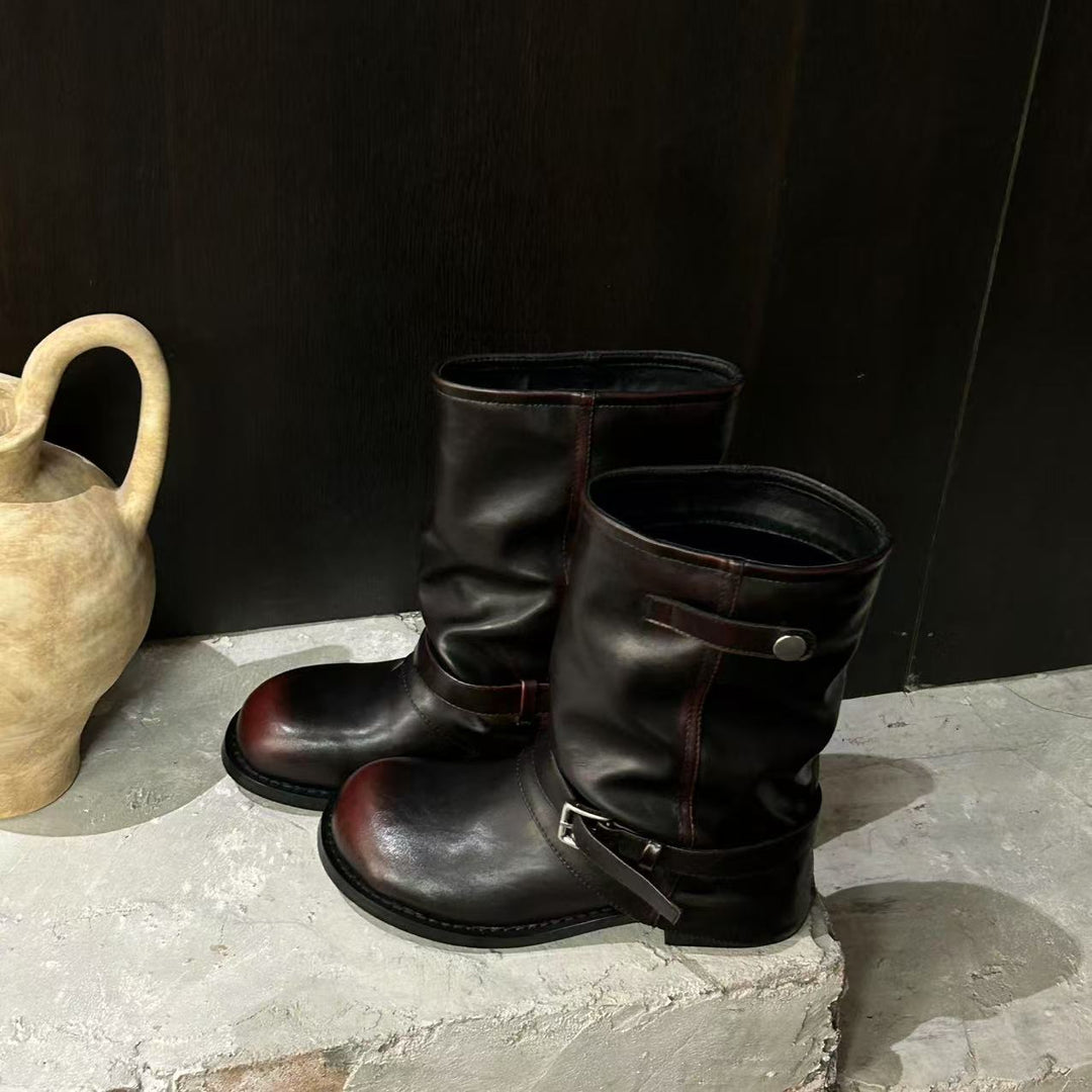 Damen modische Winterstiefel mit gerafftem Schaft und dekorativem Schnallenakzent R&B