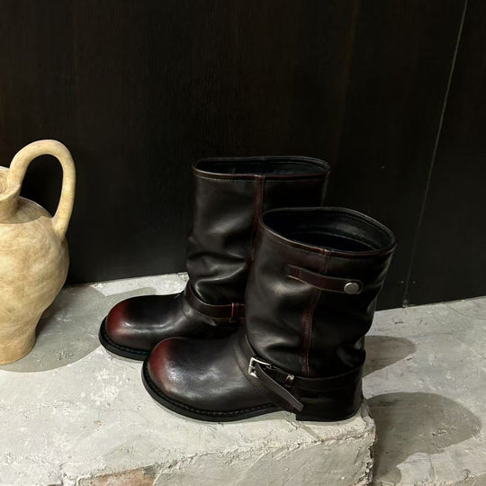 Damen modische Winterstiefel mit gerafftem Schaft und dekorativem Schnallenakzent R&B