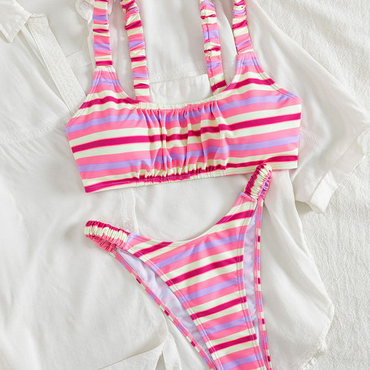Damen Sportlicher Bikini mit modischem Streifenmuster und elastischem Bund R&B