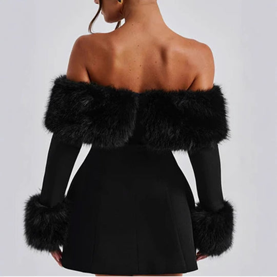 Damen Stilvolles Minikleid mit abnehmbaren Flauschenärmeln R&B
