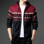 Herren gemusterte Strickjacke mit Kapuze und komfortablem Schnitt