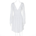Damen elegantes Kleid mit tiefem V-Ausschnitt und langen Ärmeln R&B