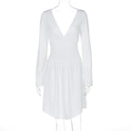 Damen elegantes Kleid mit tiefem V-Ausschnitt und langen Ärmeln R&B