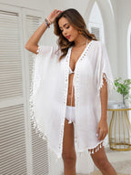 Damen Strandtunika mit fransigem Saum und ausgeschnittenem Design R&B