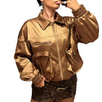 Damen Bomberjacke im glänzenden Satin-Look mit seitlichen Reißverschlusstaschen R&B