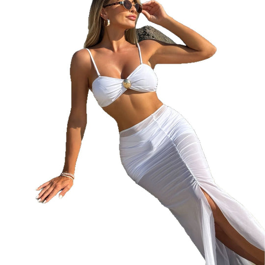 Damen Bikini-Set mit elegantem Wickelrock und dekorativem Ring R&B